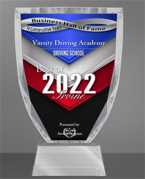 Voted Top Driving School in Irvine Close Up of the Award Provided by the City of Irvine